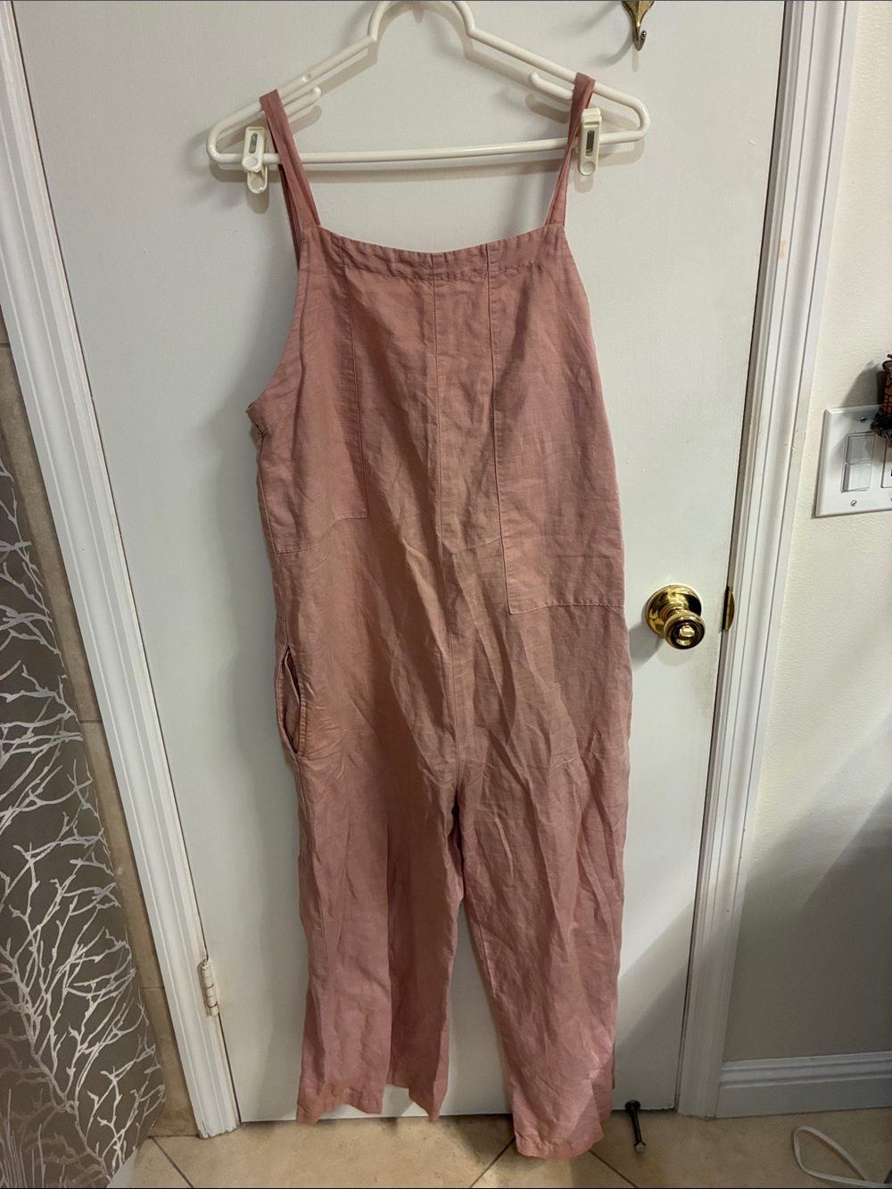 LACAUSA Dusty Rose Cotton/Linen-Blend Strap Jumpsuit Sz M
